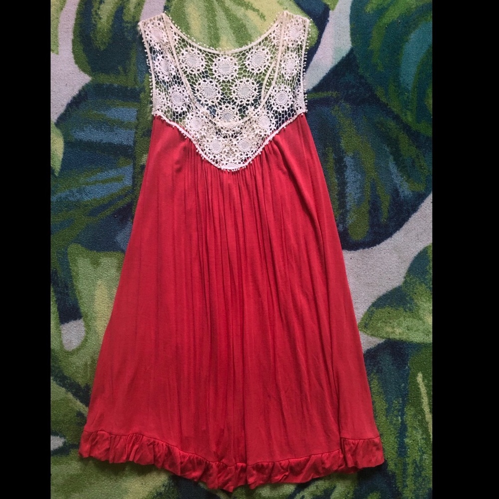 Cute coral dress with lace top